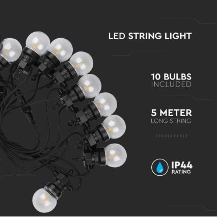 LED Zunanja veriga STRING 5m 10xLED/0,4W/24/230V 3000K IP44