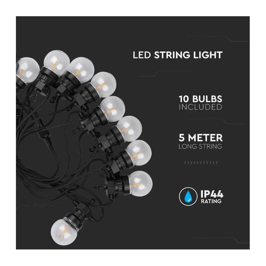LED Zunanja veriga STRING 5m 10xLED/0,4W/24/230V 3000K IP44