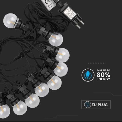 LED Zunanja veriga STRING 5m 10xLED/0,4W/24/230V 3000K IP44