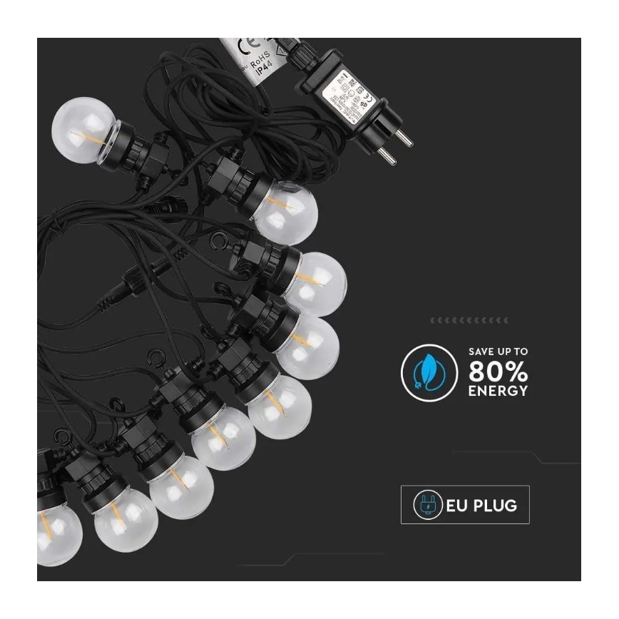 LED Zunanja veriga STRING 5m 10xLED/0,4W/24/230V 3000K IP44