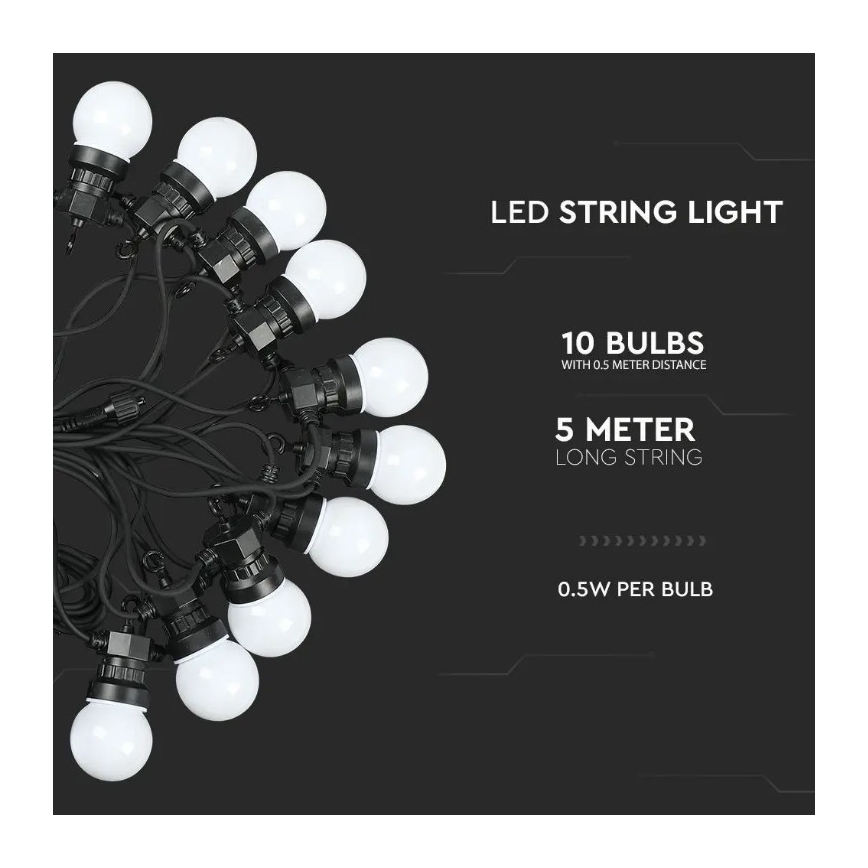 LED Zunanja veriga STRING 5m 10xLED/0,5W/230V IP44 3000K