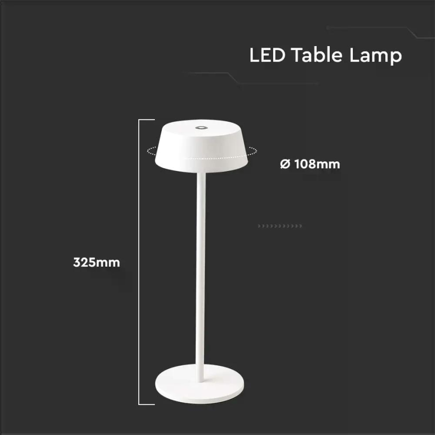 LED Zunanja zatemnitvena namizna svetilka na dotik LED/2W/5V 4400 mAh IP54 bela