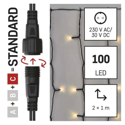 LED zunanji božični niz 100xLED/1x2m IP44 topla bela
