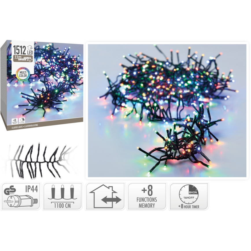 LED zunanji božični niz 1512xLED/230V/8 funkcij 14 m IP44 večbarven