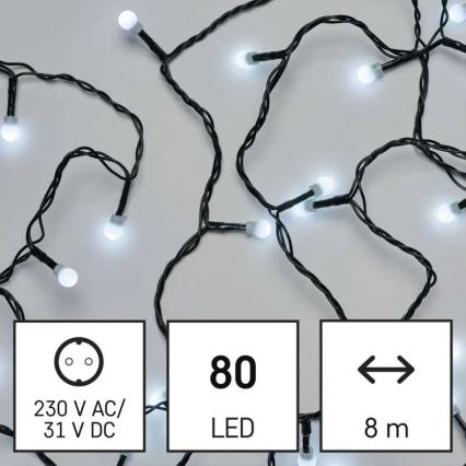 LED zunanji božični niz 80xLED/8 funkcij 13m hladno bela IP44