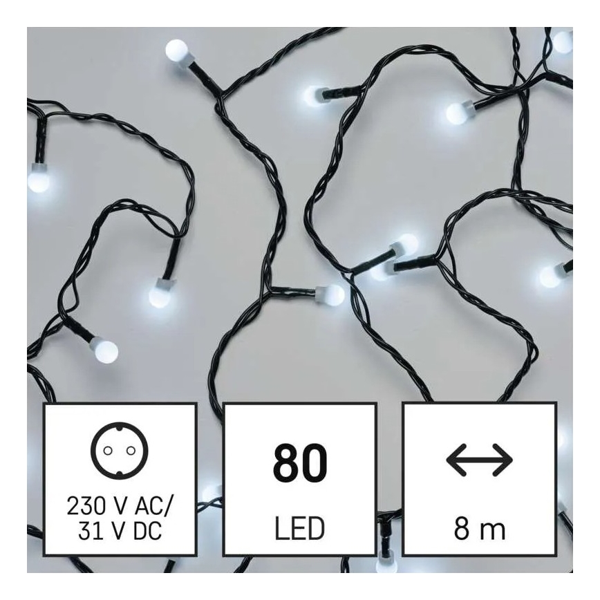 LED zunanji božični niz 80xLED/8 funkcij 13m hladno bela IP44