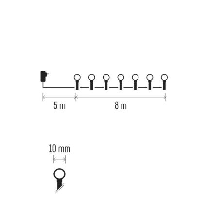 LED zunanji božični niz 80xLED/8 funkcij 13m hladno bela IP44