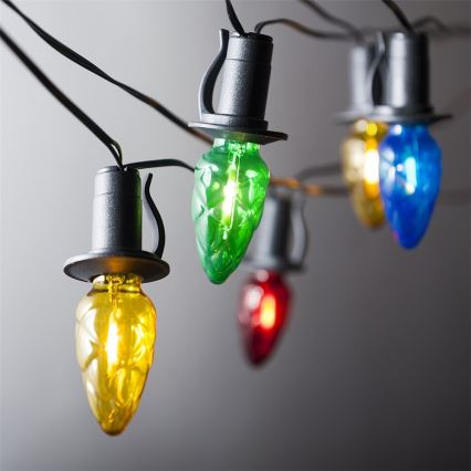 LED zunanji božični niz CONE FILAMENT 20xE10 19m barvna/topla bela IP44, Izdelano na Češkem