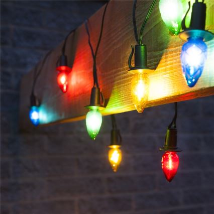 LED zunanji božični niz CONE FILAMENT 20xE10 19m barvna/topla bela IP44, Izdelano na Češkem