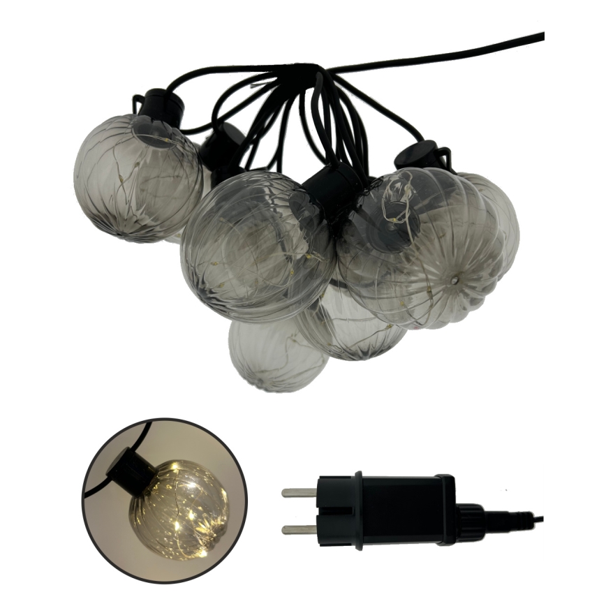 LED zunanji dekorativni niz 10xLED/0,15W/230V 6,8 m IP44 črna/dimna
