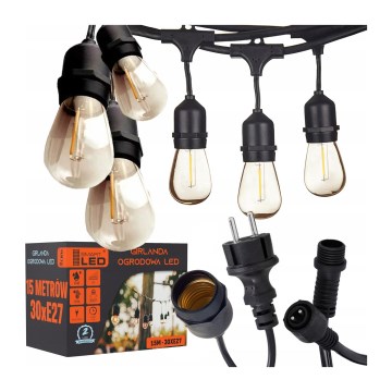LED zunanji dekorativni niz 15xE27/1W/230V 15,94 m IP44 črn