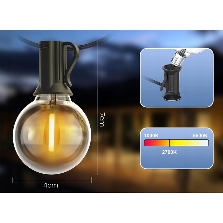 LED zunanji dekorativni niz luči 20xE12/1W/230V 20 m IP65 črn