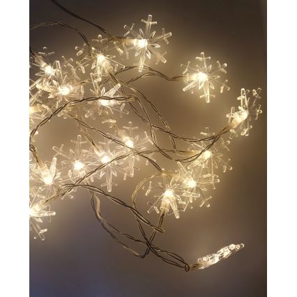 LED zunanji niz 20×LED/2×AA, 2,2 m, IP44, topla bela, snežinke