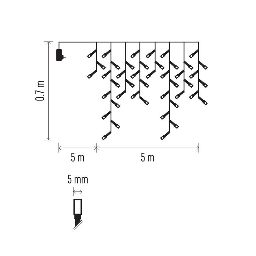 LED zunanji niz 300 LED/8 načinov, 10 m, IP44, topla bela + daljinski upravljalnik