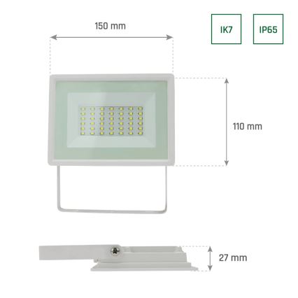 LED Zunanji reflektor NOCTIS LUX 3 LED/30W/230V 4000K IP65 bela