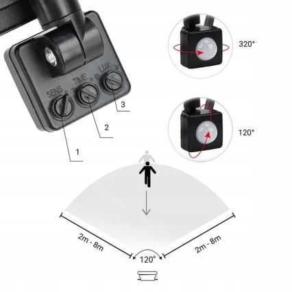 LED Zunanji reflektor s senzorjem LED/20W/230V 4000K IP65 črna