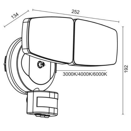 LED Zunanji reflektor s senzorjem LED/24W/230V 3000/4000/6000K IP54 antracit