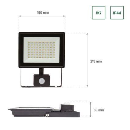 LED Zunanji reflektor s senzorjem NOCTIS LUX 3 LED/50W/230V 4000K IP44 črna