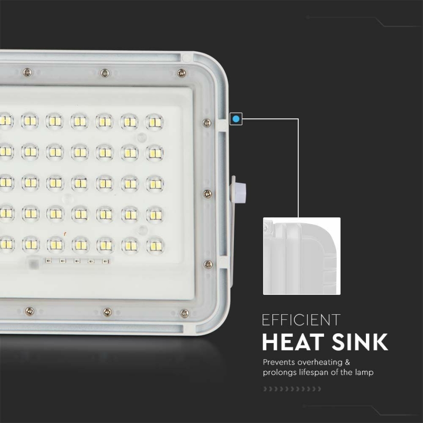 LED Zunanja zatemnitvena solarna reflektor LED/10W/3,2V IP65 4000K 6000 mAh bela + Daljinski upravljalnik