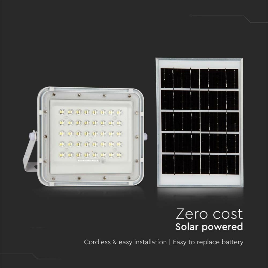 LED Zunanja zatemnitvena solarna reflektor LED/10W/3,2V IP65 4000K 6000 mAh bela + Daljinski upravljalnik