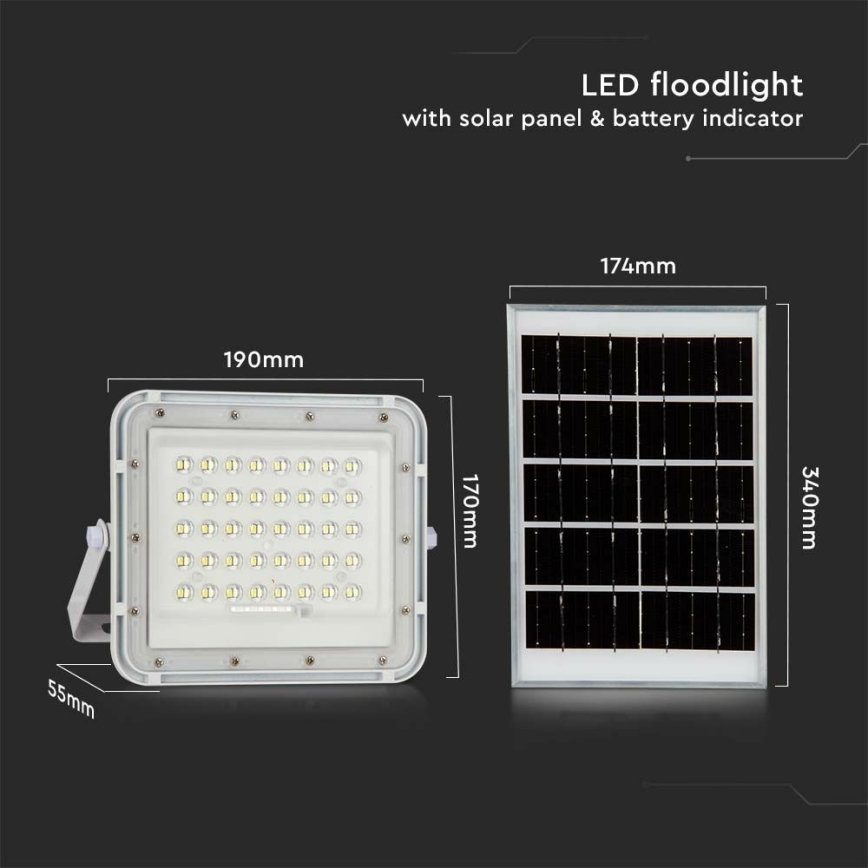 LED Zunanja zatemnitvena solarna reflektor LED/10W/3,2V IP65 4000K 6000 mAh bela + Daljinski upravljalnik