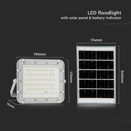 LED Zunanji zatemnitven solarni reflektor LED/10W/3,2V IP65 6400K bela + Daljinski upravljalnik