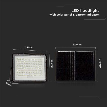 LED Zunanji solarni reflektor LED/200W/3,2V 4000K črna IP65 + Daljinski upravljalnik