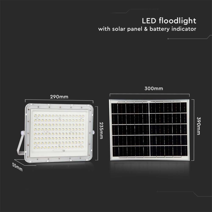 LED Zunanji solarni reflektor LED/20W/3,2V 6400K bela IP65 + Daljinski upravljalnik
