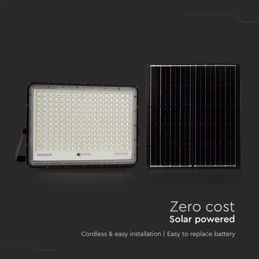 LED Zunanji solarni reflektor LED/30W/3,2V 4000K črna IP65 + Daljinski upravljalnik