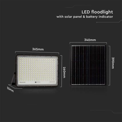 LED Zunanji solarni reflektor LED/30W/3,2V 4000K črna IP65 + Daljinski upravljalnik