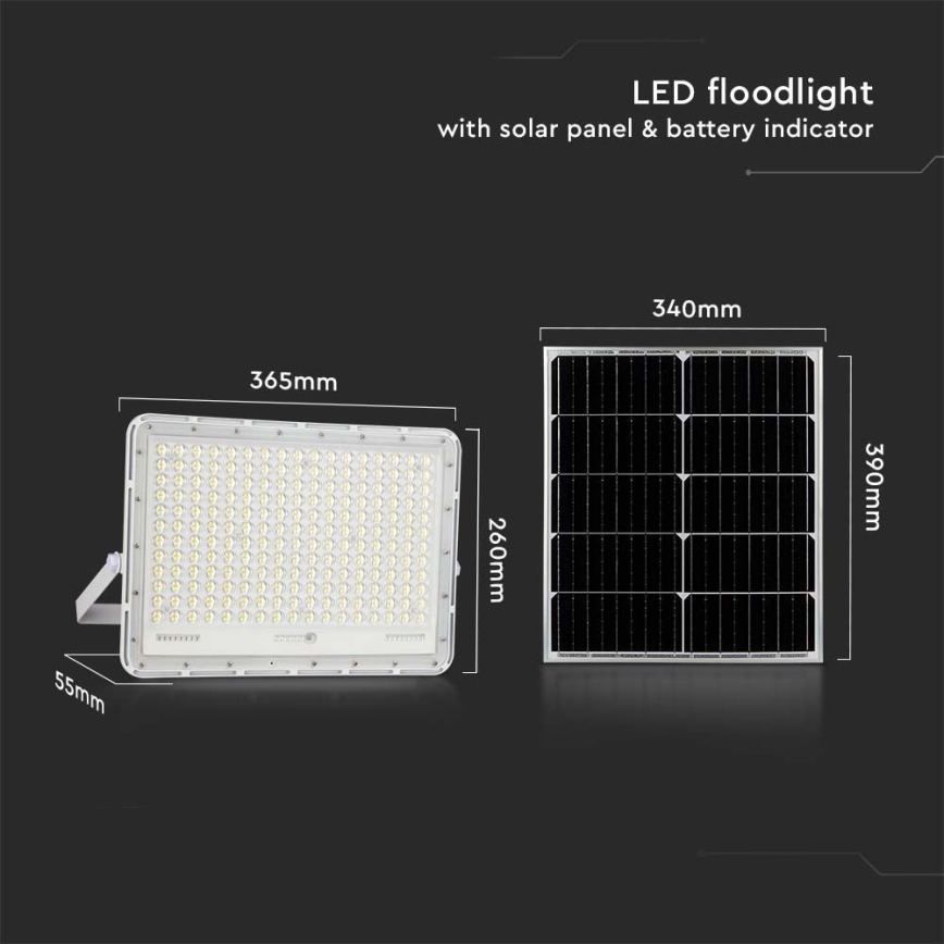 LED Zunanji solarni reflektor LED/30W/3,2V 6400K bela IP65 + Daljinski upravljalnik