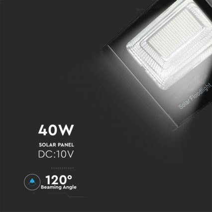 LED Zunanji solarni reflektor LED/40W/10V IP65 6000K + Daljinski upravljalnik