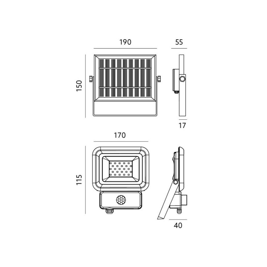 LED Zunanji solarni reflektor s senzorjem LED/10W/3,7V 6500K IP65 2200 mAh