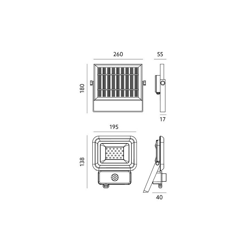 LED Zunanji solarni reflektor s senzorjem LED/20W/3,7V 6500K IP65 4400 mAh