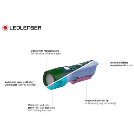 Ledlenser KIDBEAM4 DINO - LED zatemnjevalna otroška svetilka LED/2xAAA IP44 zelena