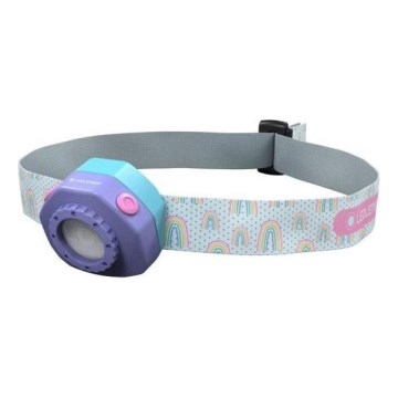 Ledlenser KIDLED4R RAINBOW - polnilna, zatemnljiva otroška čelna LED-svetilka, IPX4, 40 lm, do 18 ur delovanja, vijolična