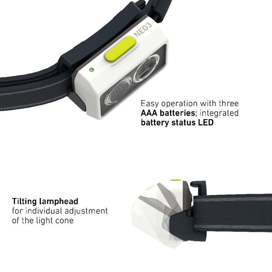 Ledlenser NEO3 - nastavljiva LED čelovka LED/3xAAA IP54 400 lm 20 h črna/bela