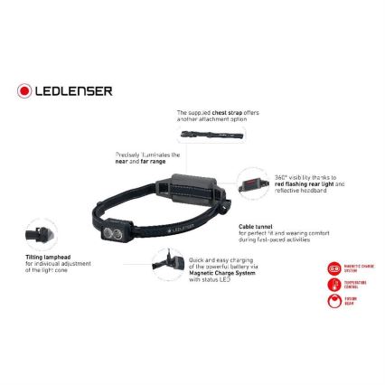 Ledlenser NEO5R - zatemnjevalna polnilna LED naglavna svetilka 1800 mAh IP54 600 lm 35 h črna/bela