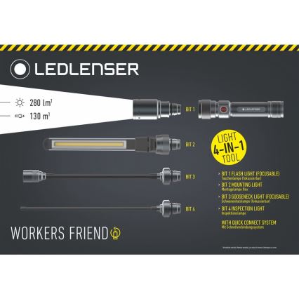 Ledlenser WORKERS FRIEND - zatemnljiva polnilna LED-svetilka LED/2500 mAh 280 lm 80 h črna