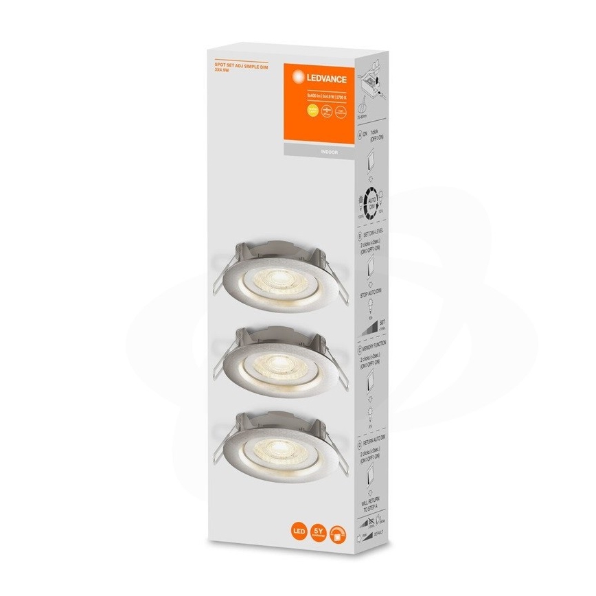 Ledvance - Komplet 3x zatemljivih LED vgradnih stropnih svetilk SIMPLE LED/4,9W/230V