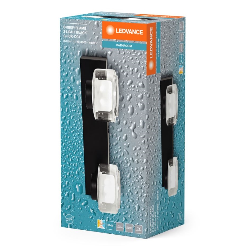 Ledvance - LED Kopalniška stenska svetilka ORBIS FLAME 2xLED/5,5W/230V 3000/4000K IP44 črna