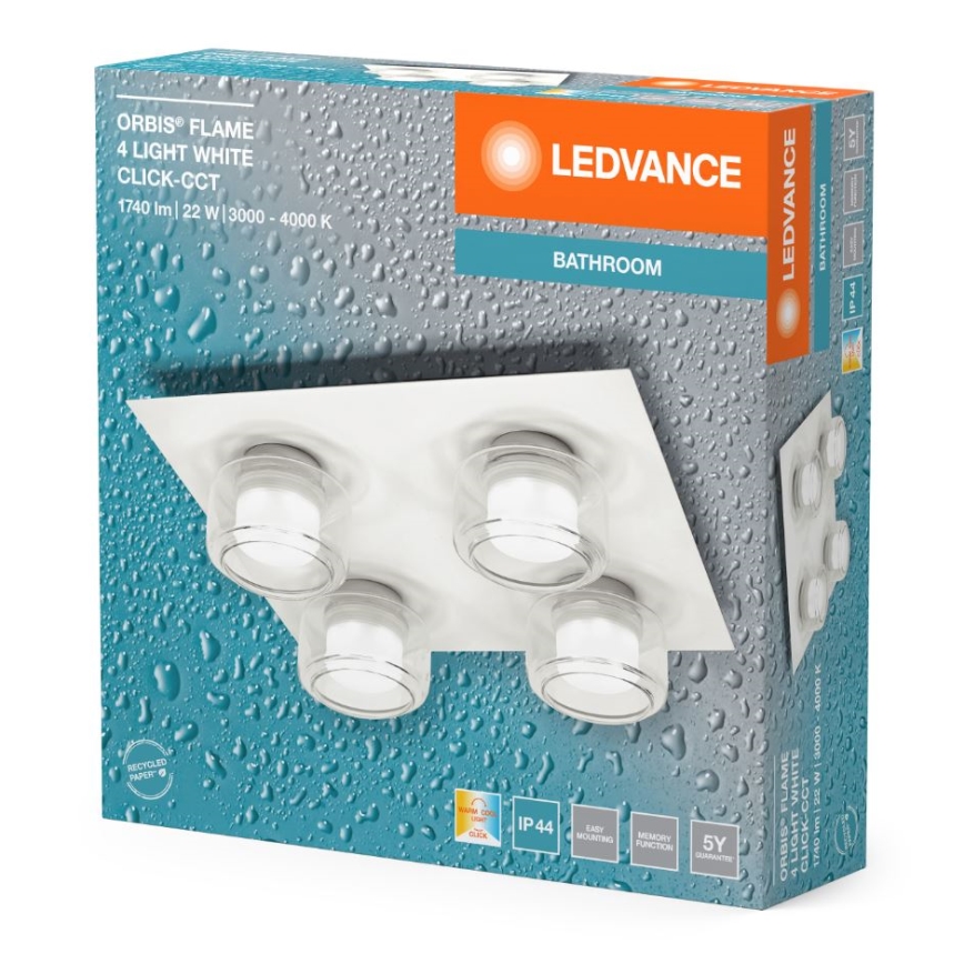 Ledvance - LED Kopalniška stropna svetilka ORBIS FLAME 4xLED/5,5W/230V 3000/4000K IP44 bela
