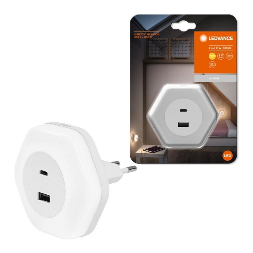 Ledvance - LED Orientacijska svetilka za vtičnico z USB LUNETTA LED/15W/230V