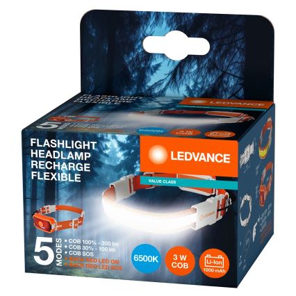 Ledvance - LED Polnilna naglavna svetilka FLASHLIGHT LED/3W/5V 1000 mAh