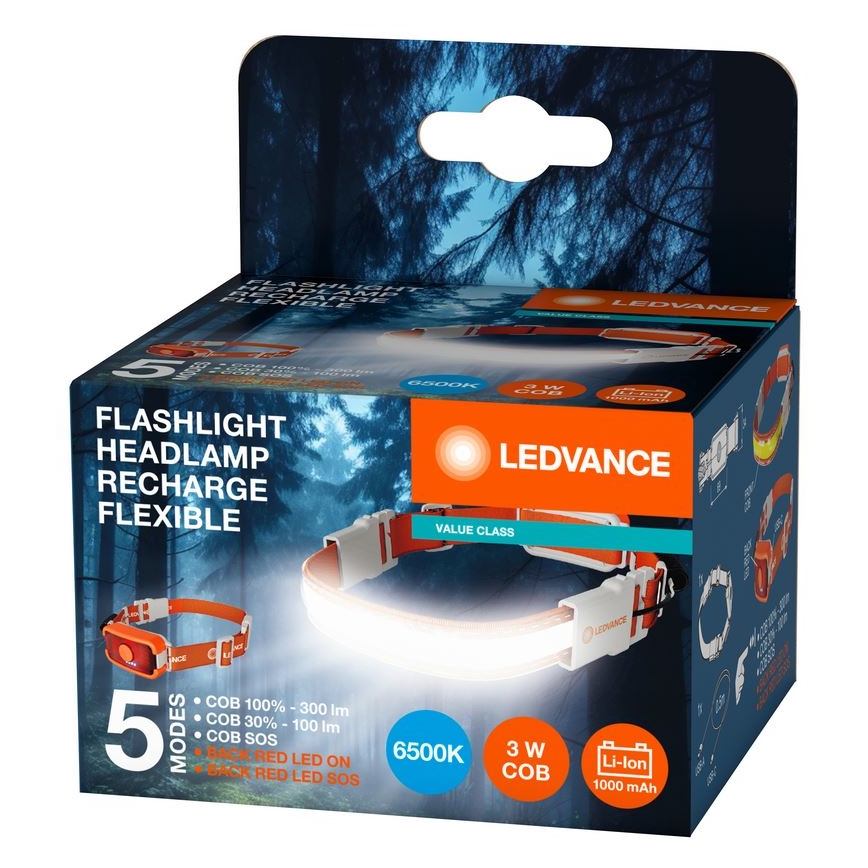 Ledvance - LED Polnilna naglavna svetilka FLASHLIGHT LED/3W/5V 1000 mAh