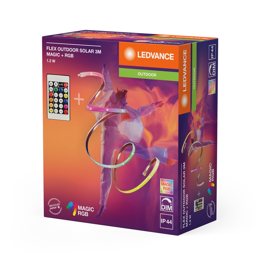 Ledvance - LED RGB zatemljiv sončni trak FLEX MAGIC 3m LED/1,2W/3,7V 2000 mAh IP44 + daljinski upravljalnik