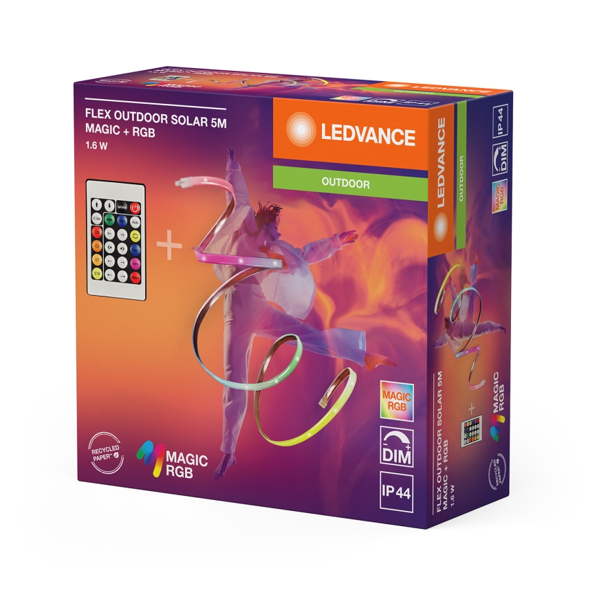 Ledvance - LED RGB zatemljiv solarni trak FLEX MAGIC 5m LED/1,6W/3,7V 2000 mAh IP44 + daljinski upravljalnik