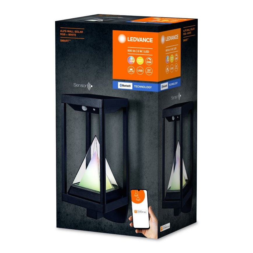 Ledvance - LED RGBW Zatemnitvena solarna stenska svetilka s senzorjem gibanja in mraka SMART+ ALPS LED/6W/3,7V 2200 mAh 3000K IP44