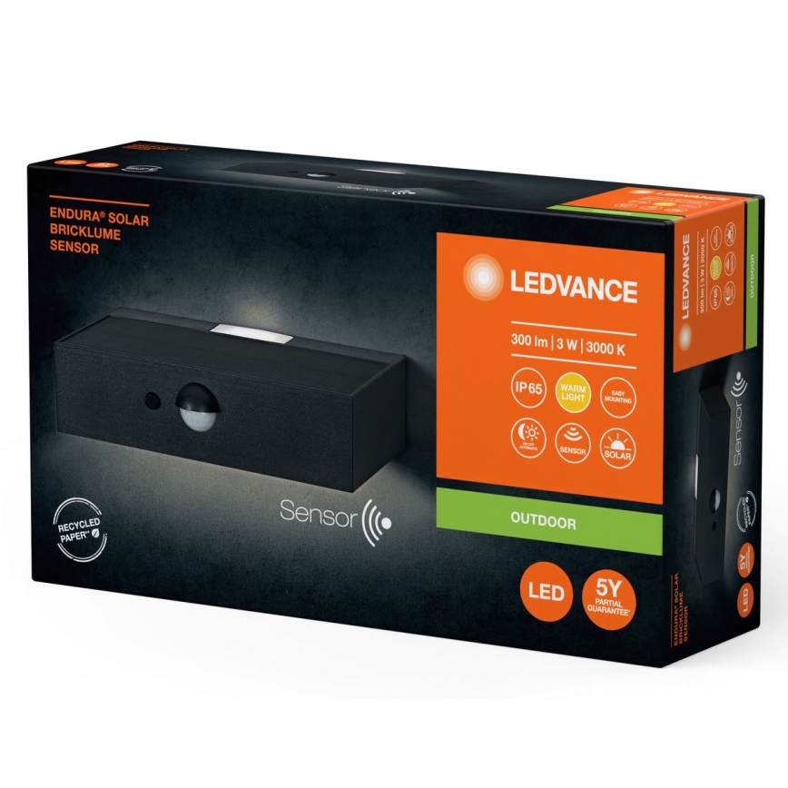 Ledvance - LED Solarna stenska svetilka s senzorjem ENDURA SOLAR LED/3W/4,2V 1200 mAh IP65