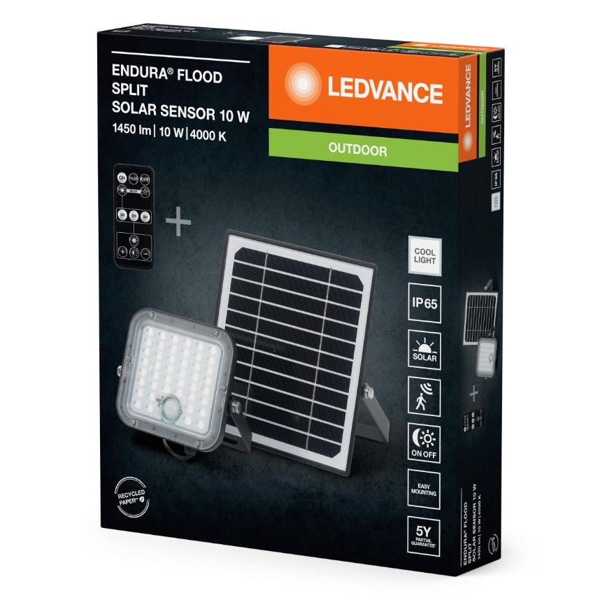 Ledvance - LED Zatemnitveni solarni reflektor s senzorjem FLOOD SPLIT LED/10W/3,2V 5000 mAh IP65 + Daljinski upravljalnik